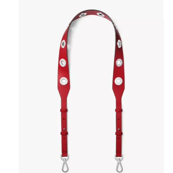 Michael Kors Grommet-embellished Shoulder Strap Belt Red Silver - Picture 1 of 3